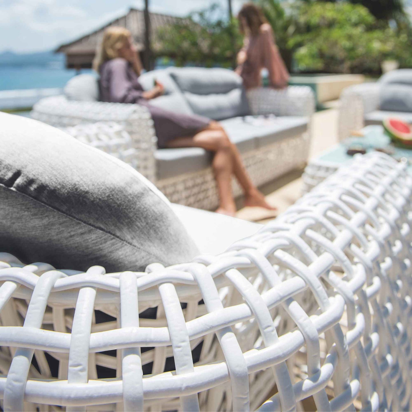 Dynasty Outdoor Armchair (White Mushroom) with Sunbrella Cushion