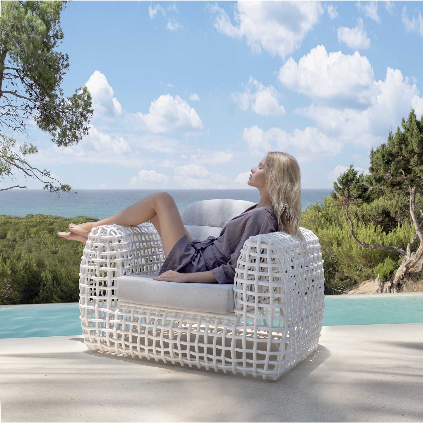 Dynasty Outdoor Armchair (White Mushroom) with Sunbrella Cushion
