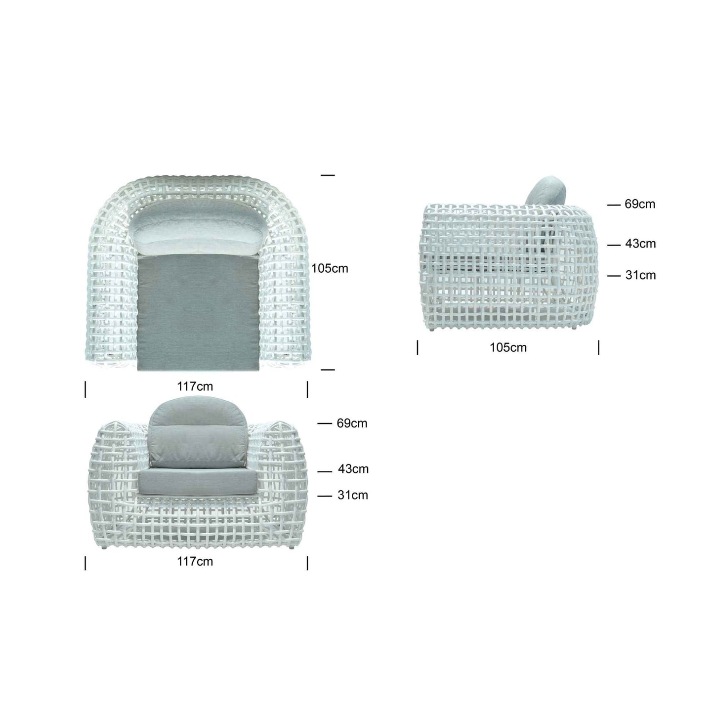 Dynasty Outdoor Armchair (White Mushroom) with Sunbrella Cushion