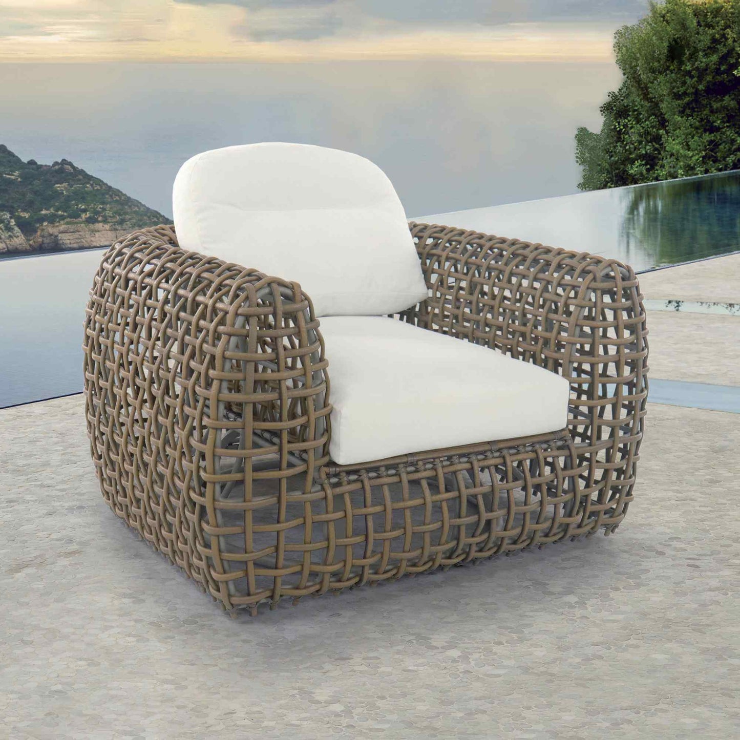 Dynasty Swivel Armchair (Kubu Mushroom) with Sunbrella Cushion