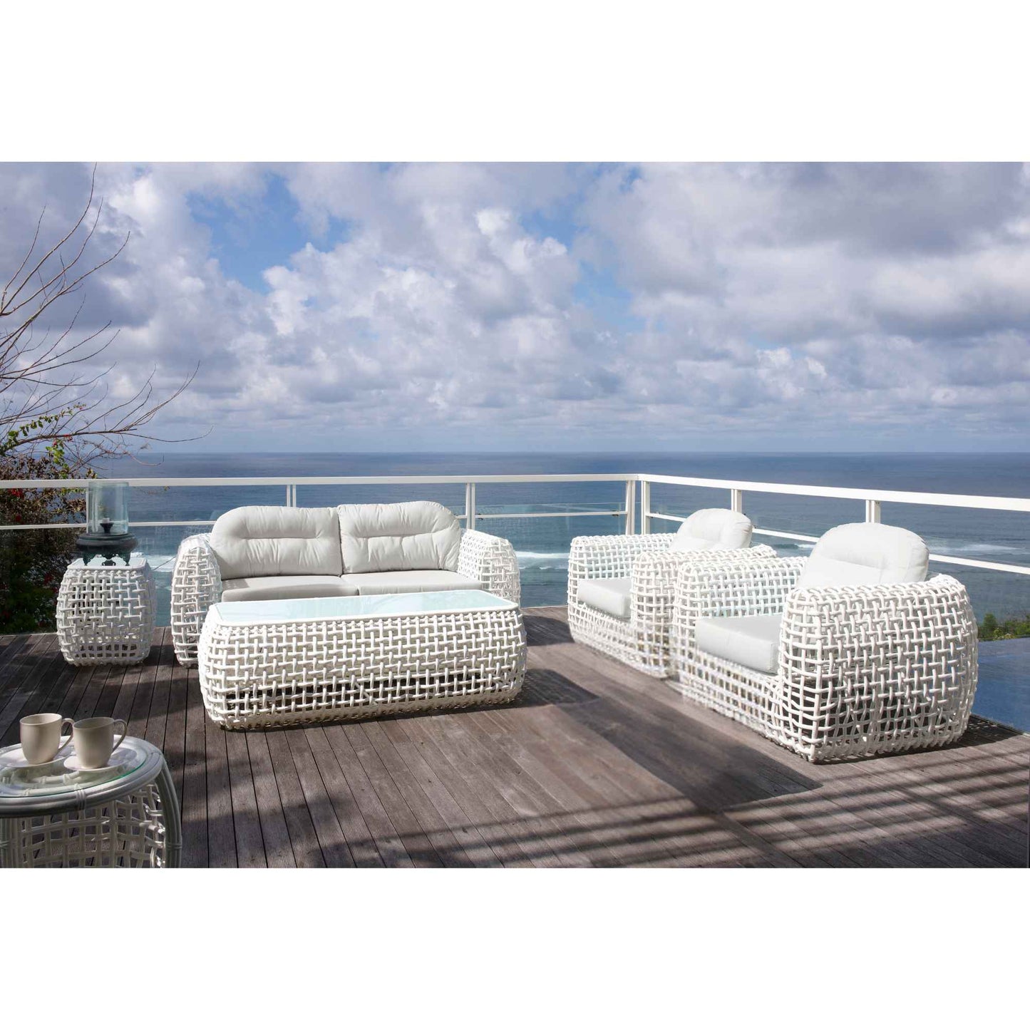 Dynasty 5-Piece Outdoor Seating Set with Sunbrella Cushion (White Mushroom)