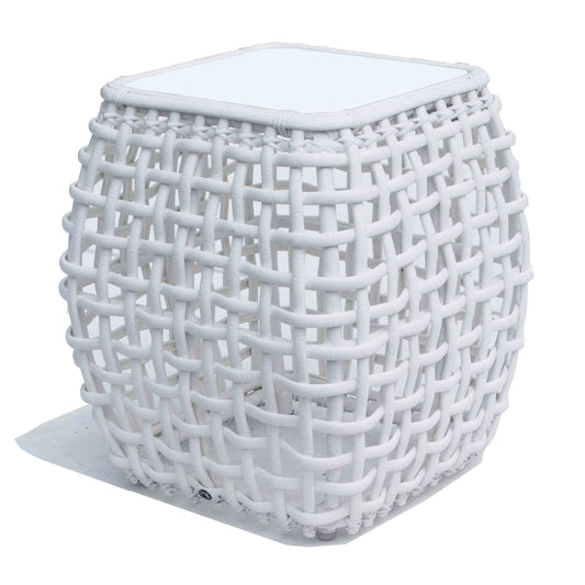 Dynasty Outdoor Side Table with Glass (White Mushroom)