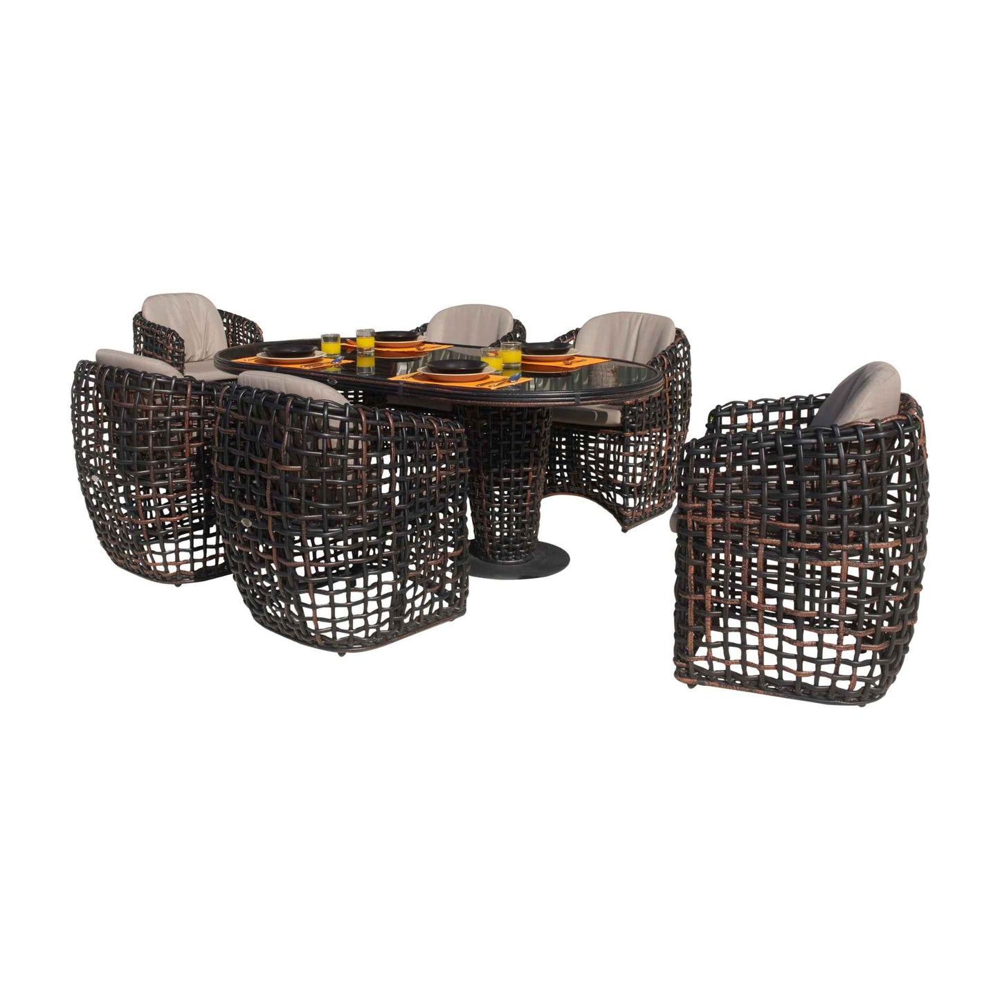 Dynasty 7-Piece Dining Set with Sunbrella Cushion (Black Mushroom)
