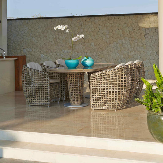 Dynasty 7-Piece Dining Set with Sunbrella Cushion (Kubu Mushroom)
