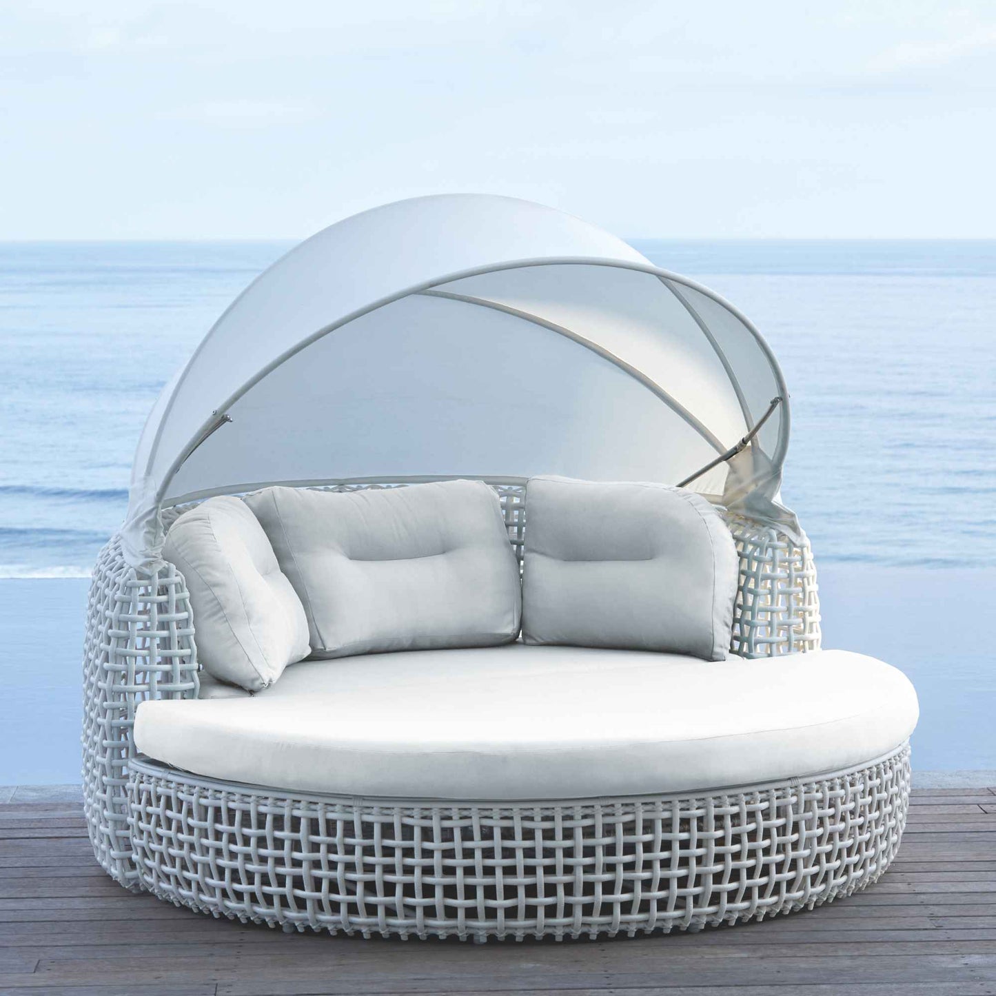 Dynasty Daybed with Canopy and Sunbrella Cushions (White Mushroom)