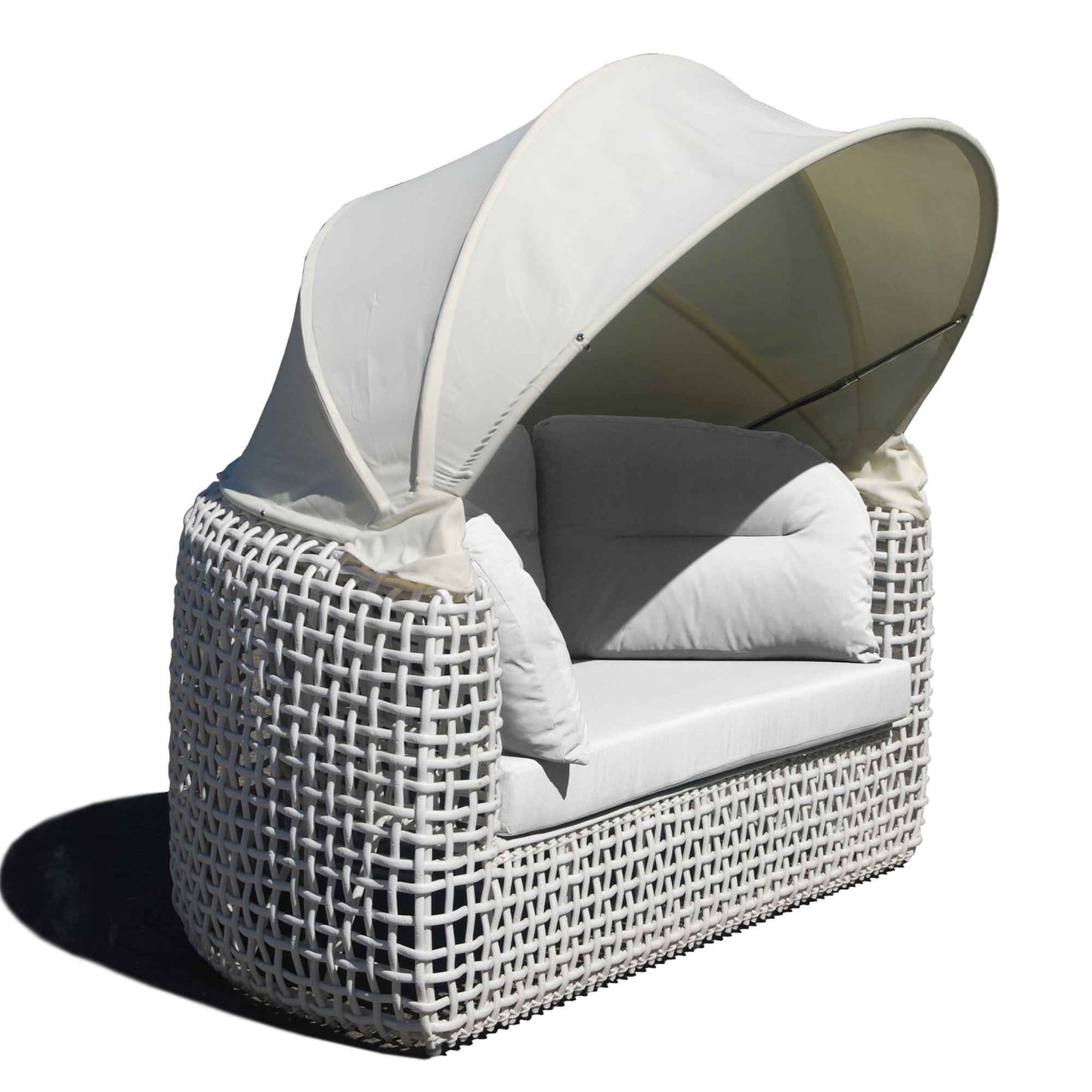 Dynasty Daybed with Canopy and Sunbrella Cushions (White Mushroom)