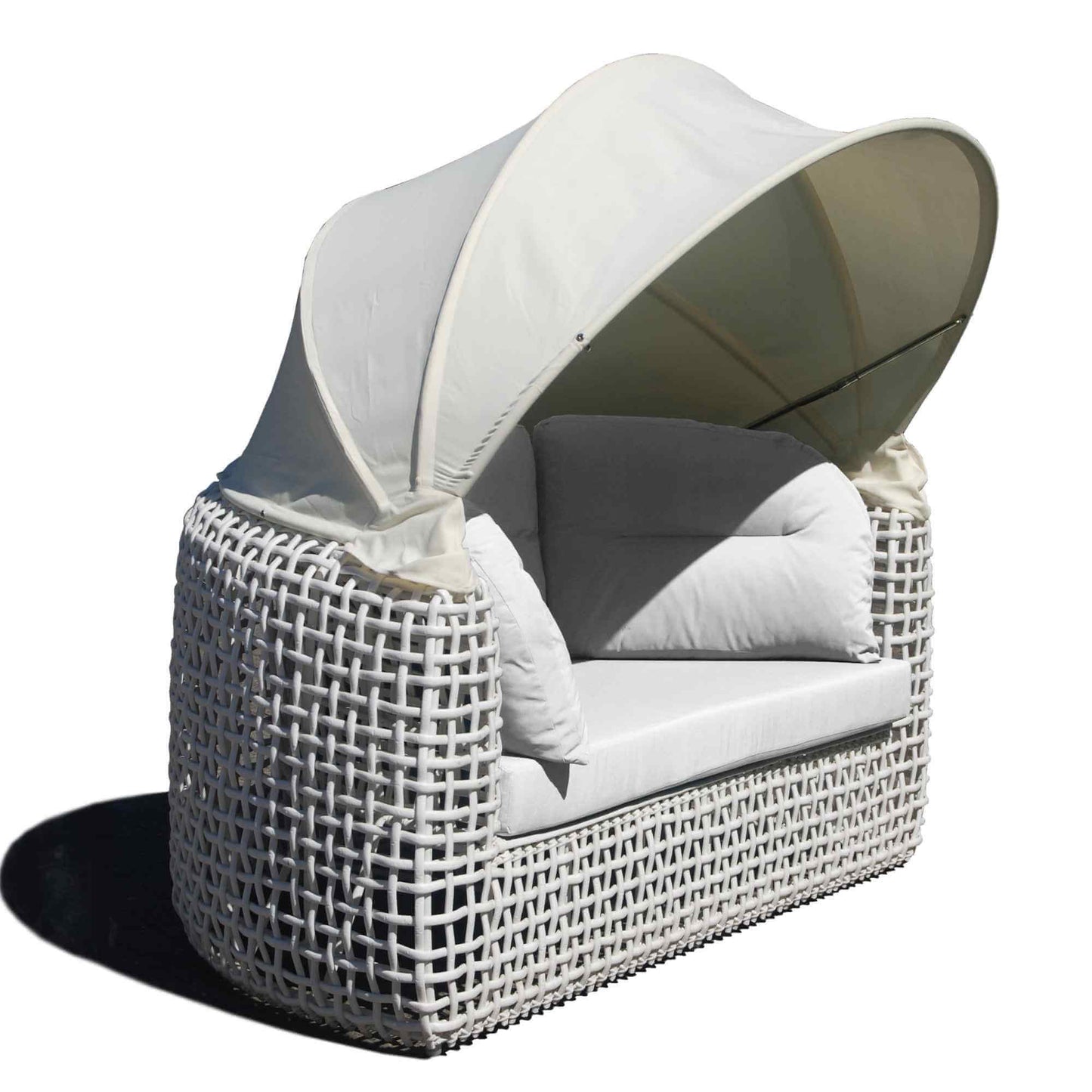Dynasty Daybed with Canopy and Sunbrella Cushions (White Mushroom)
