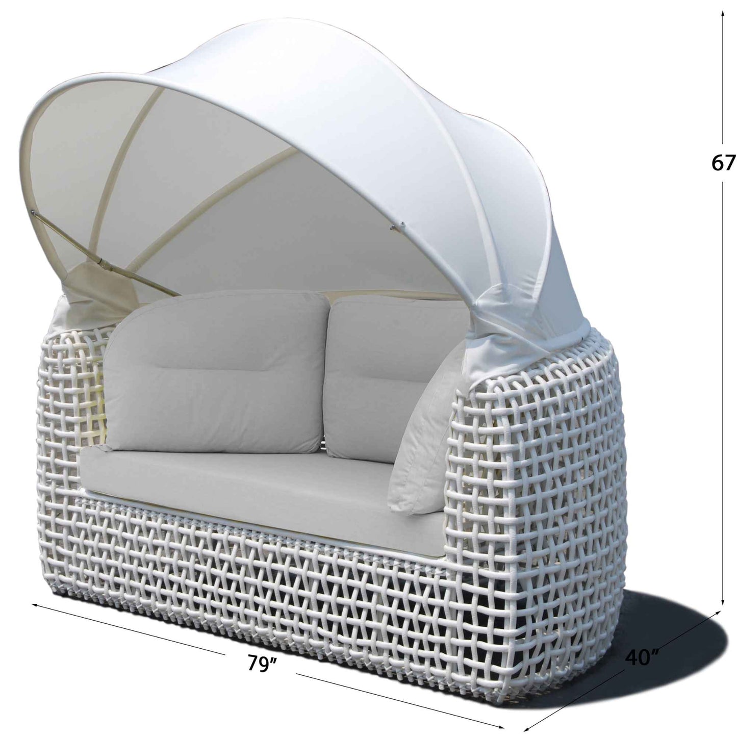 Dynasty Daybed with Canopy and Sunbrella Cushions (White Mushroom)