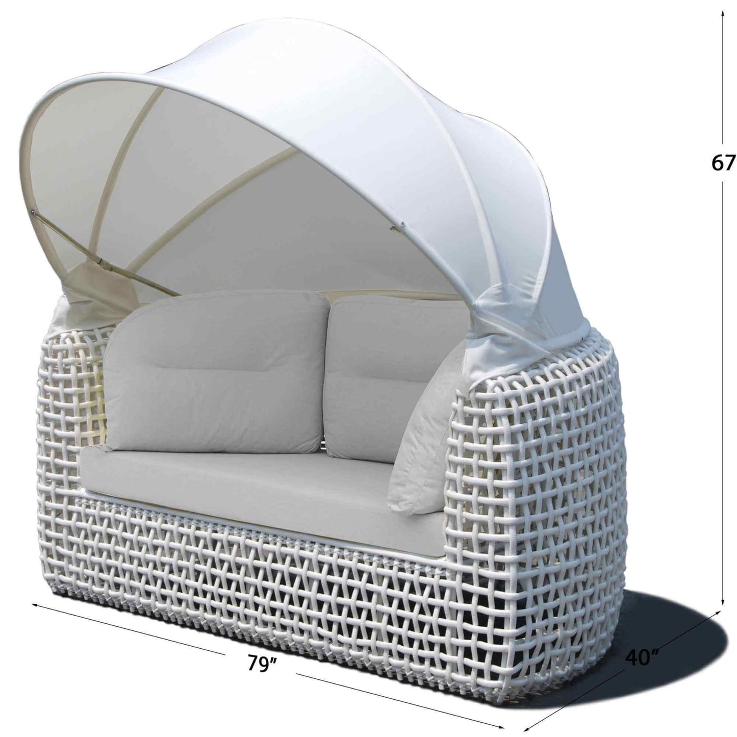 Dynasty Daybed with Canopy and Sunbrella Cushions (White Mushroom)