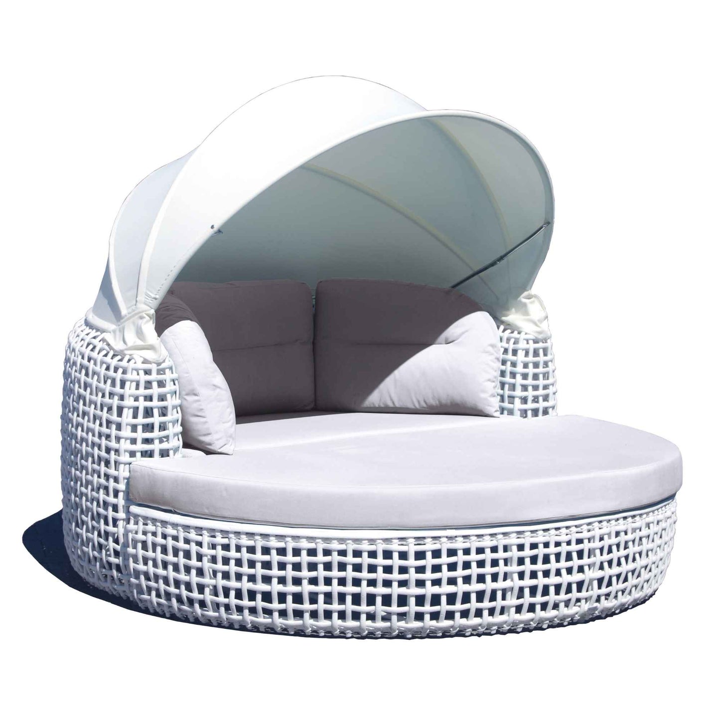 Dynasty Daybed with Canopy and Sunbrella Cushions (White Mushroom)