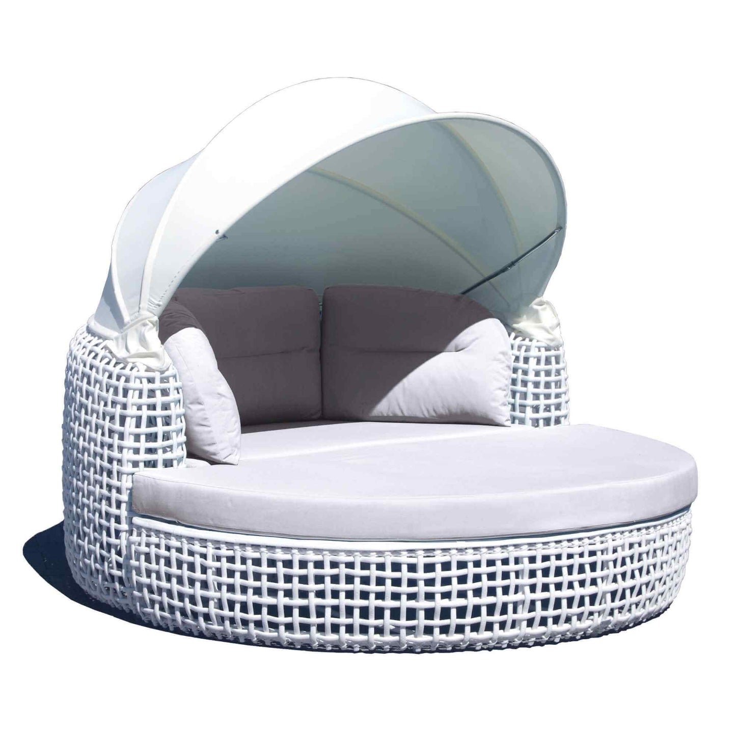 Dynasty Daybed with Canopy and Sunbrella Cushions (White Mushroom)