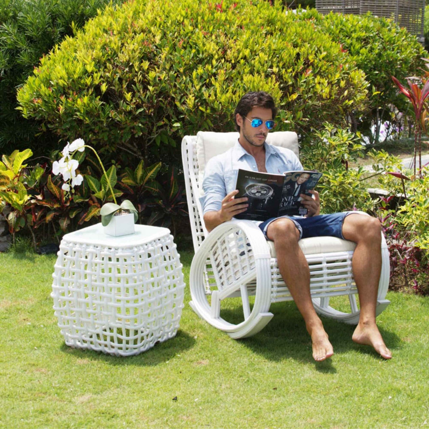Dynasty Rocker with Sunbrella Cushion (White Mushroom)