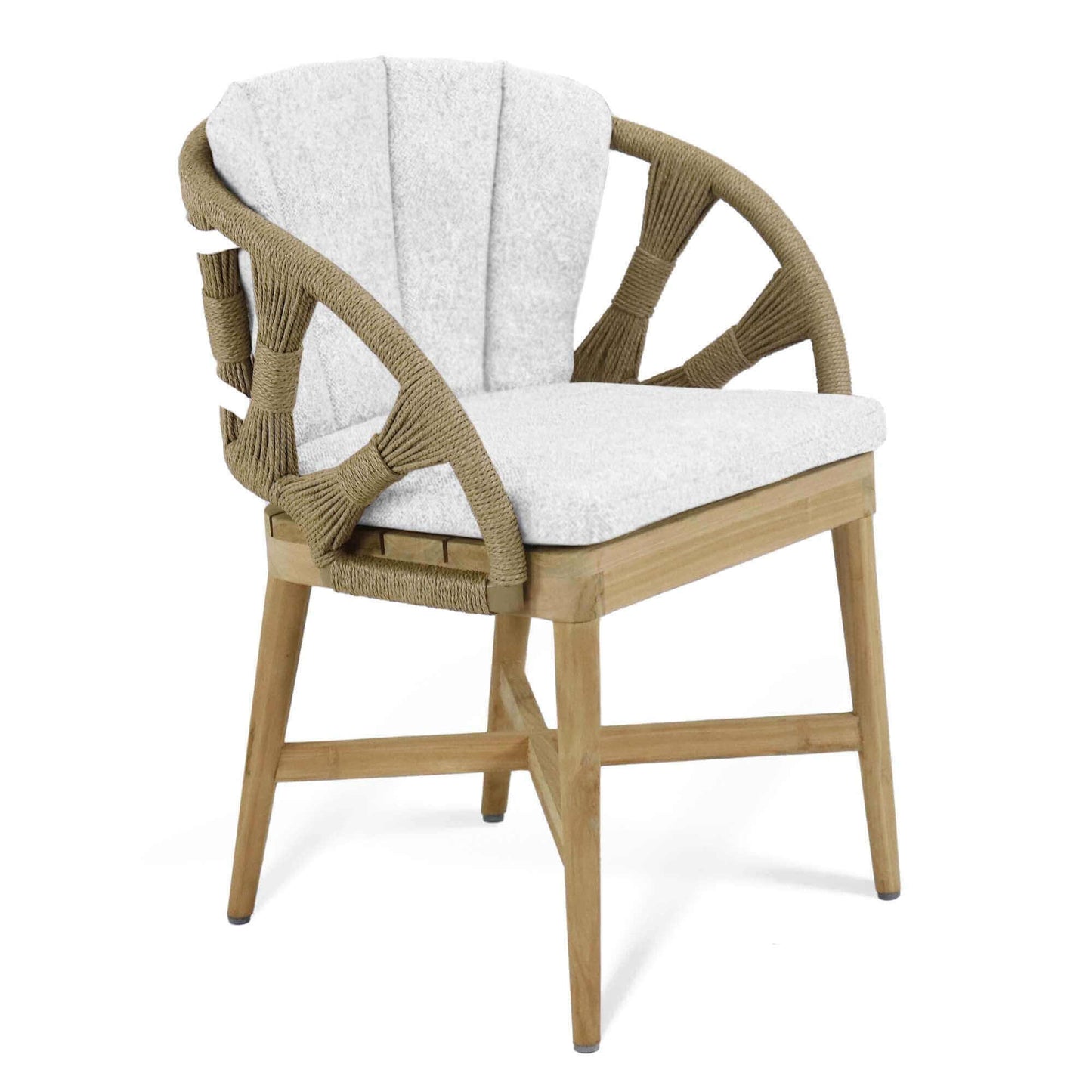 Outdoor dining armchair made from teak wood and polystrand rami natural rope