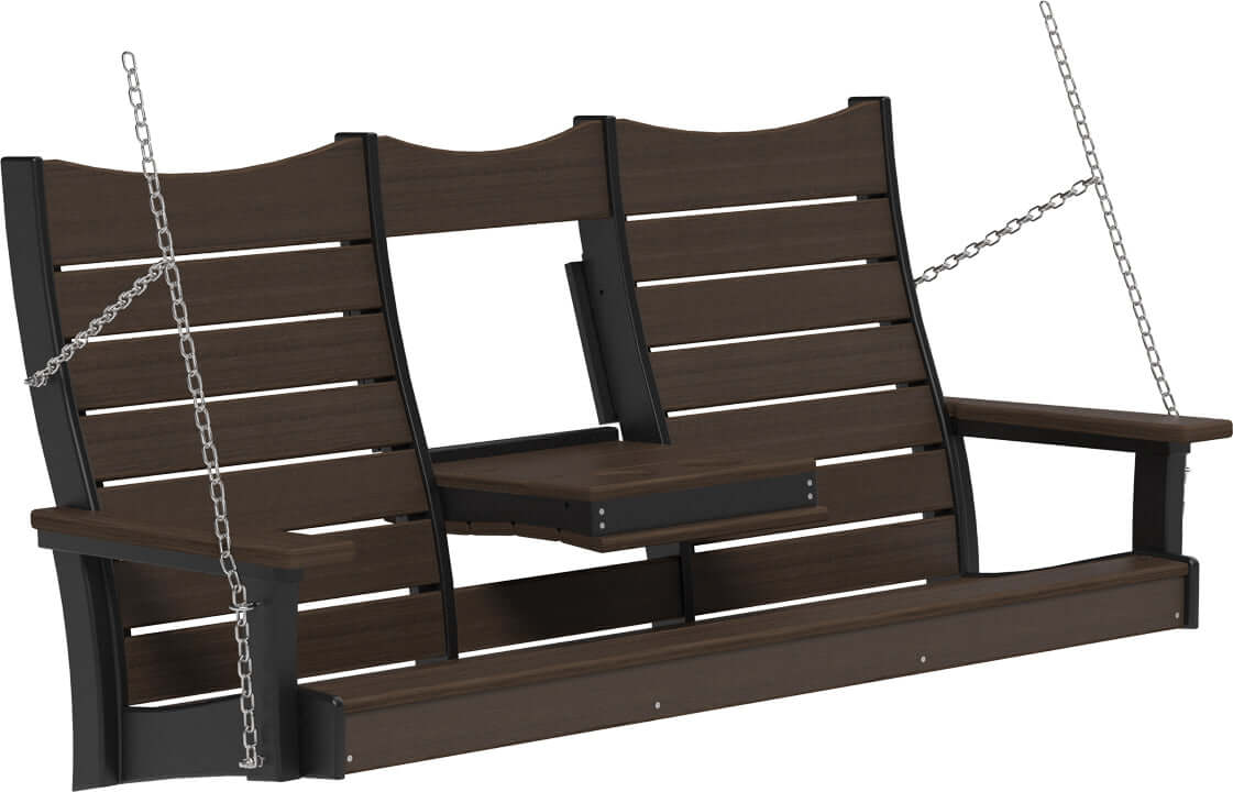 LuxCraft 5' Contour Swing | Outdoor Swing in Brazilian Walnut and Black — Amish-crafted recycled poly, weather-resistant design