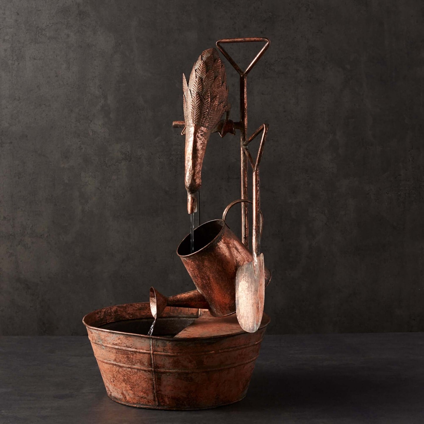 Melrose International Rustic Metal Fountain with Duck and Watering Can 33"H