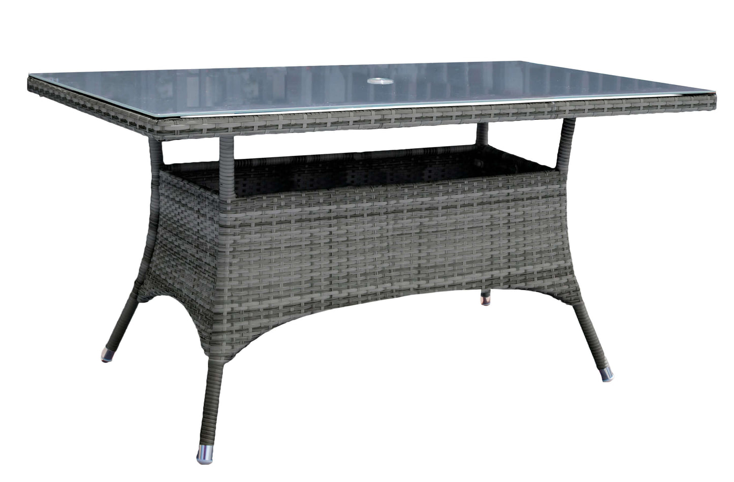Rectangular outdoor dining table made from commercial quality thick wicker weave pattern