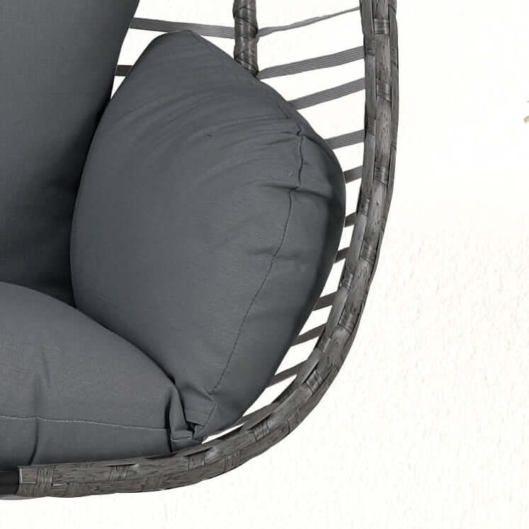 Outdoor hanging aluminum chair with black steel frame and polyester cushions included