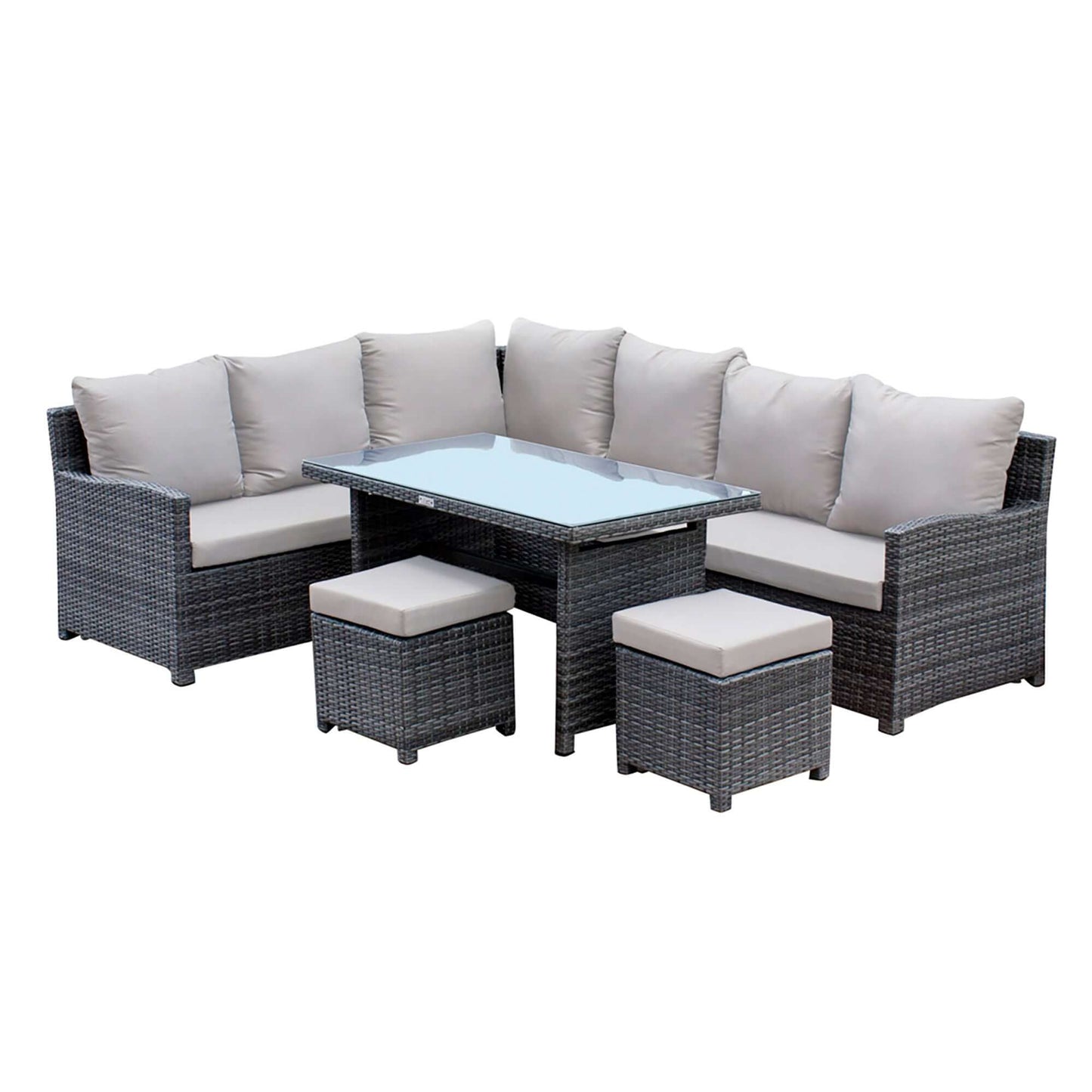 5-piece outdoor sectional dining set with cushions made with HDPE synthetic wicker