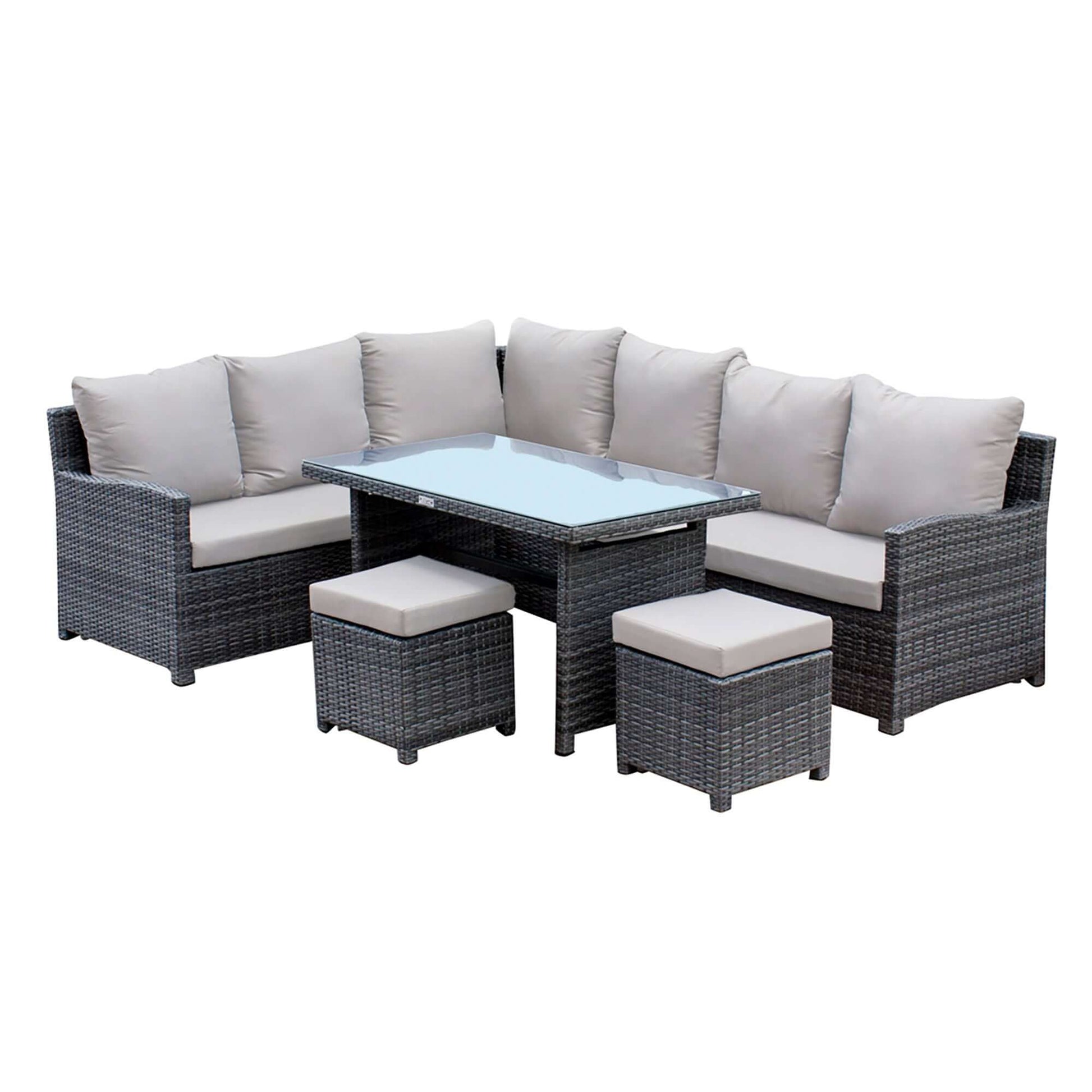 5-piece outdoor sectional dining set with cushions made with HDPE synthetic wicker