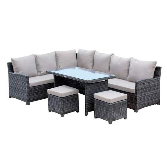 5-piece outdoor sectional dining set with cushions made with HDPE synthetic wicker