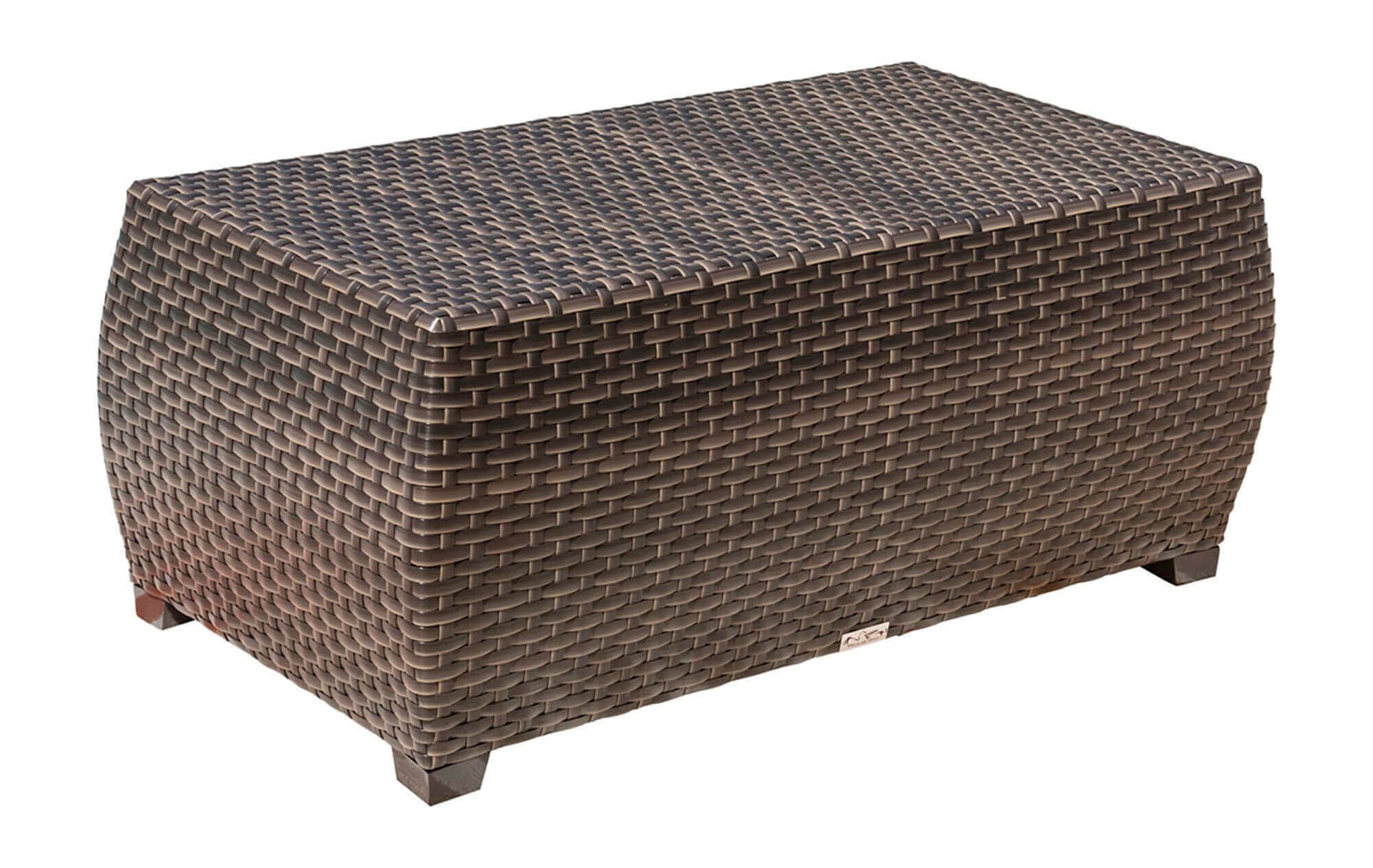 Outdoor coffee table with tempered glass included made from commercial quality thick wicker weave pattern