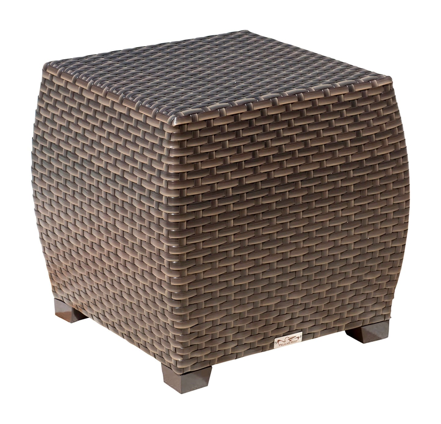 Outdoor end table with glass made from commercial quality thick wicker weave pattern