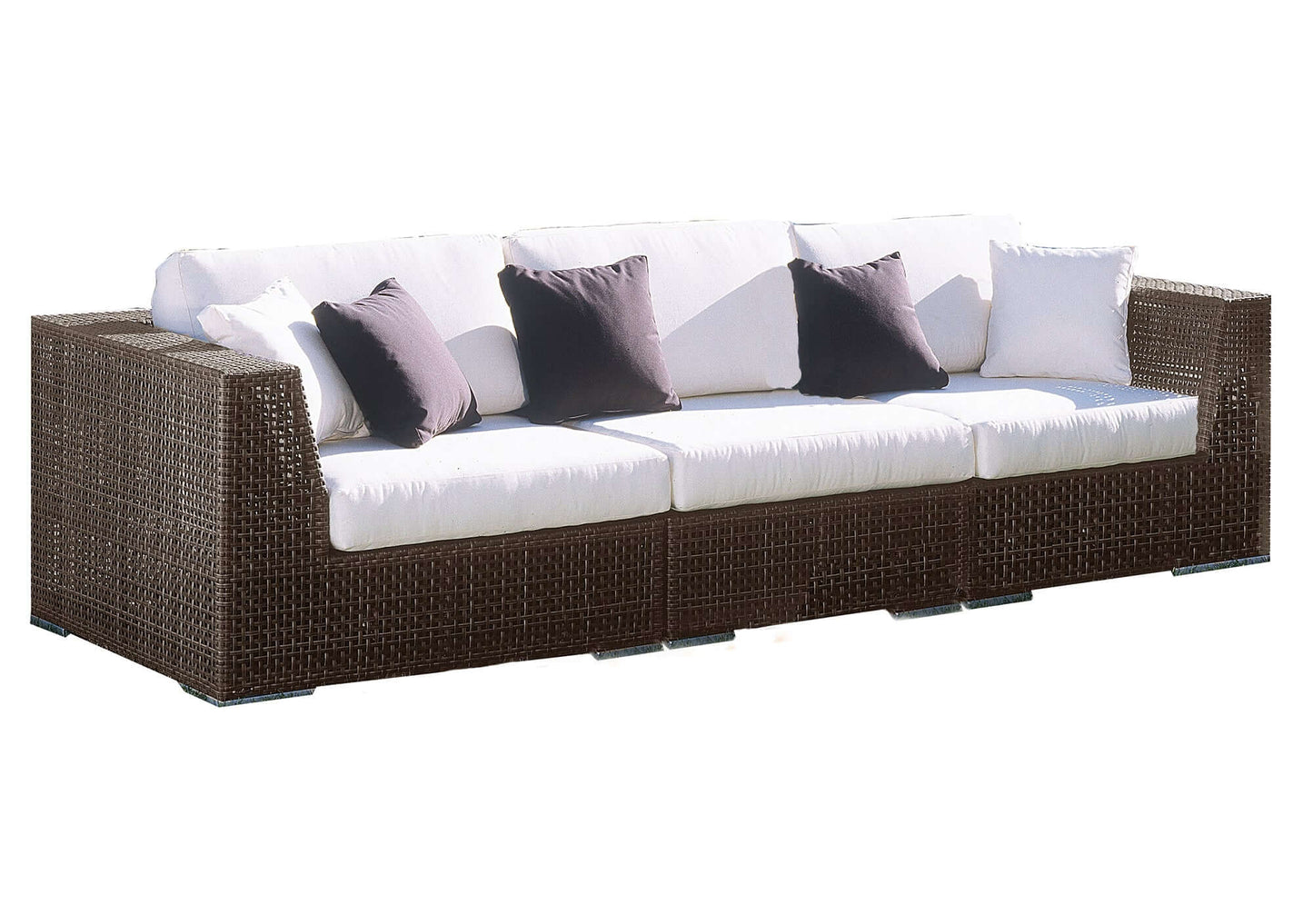 3-piece modular outdoor sofa deep seating set made from anodized aluminum frame woven with Rehau Java Brown fiber