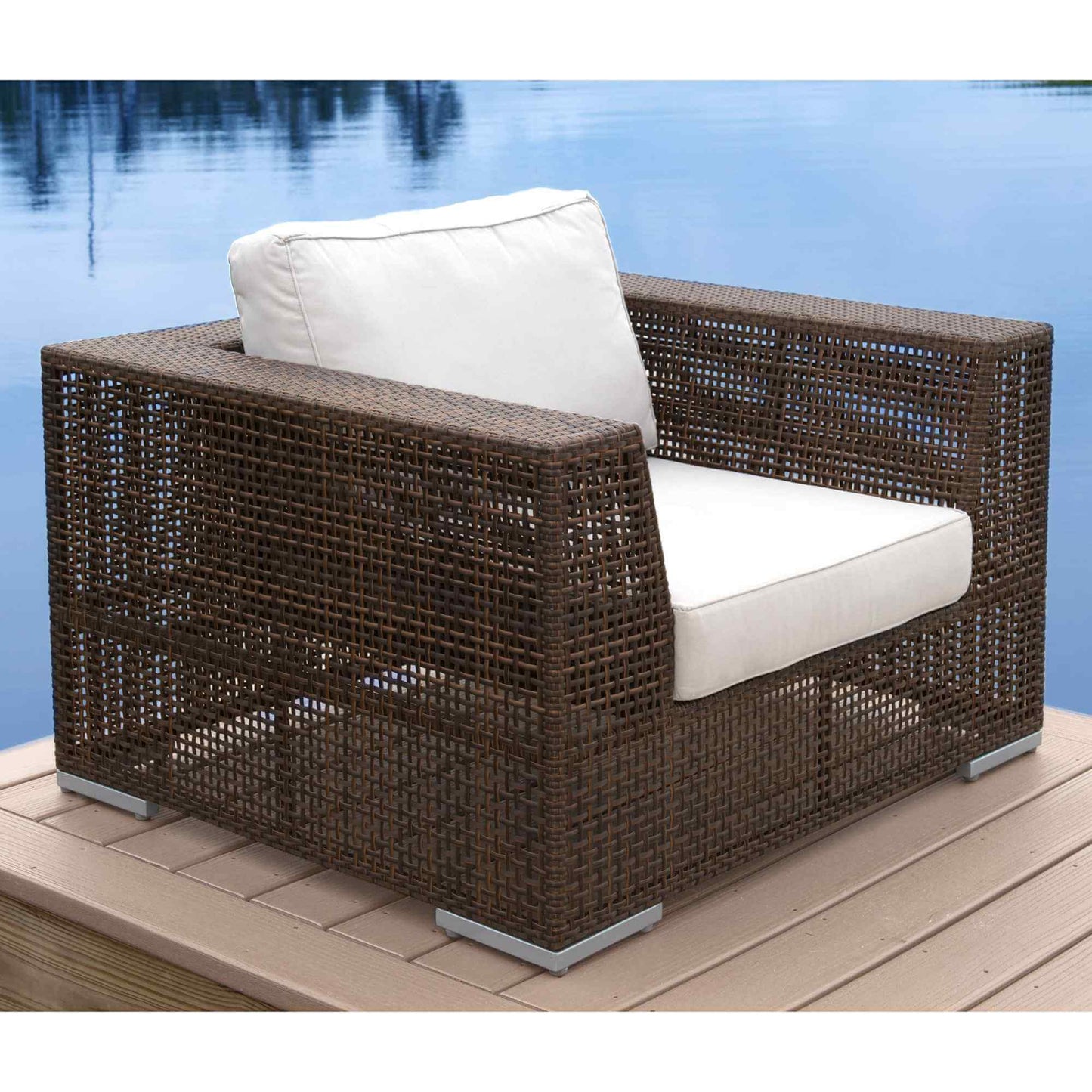 Outdoor wicker lounge chair with cushion