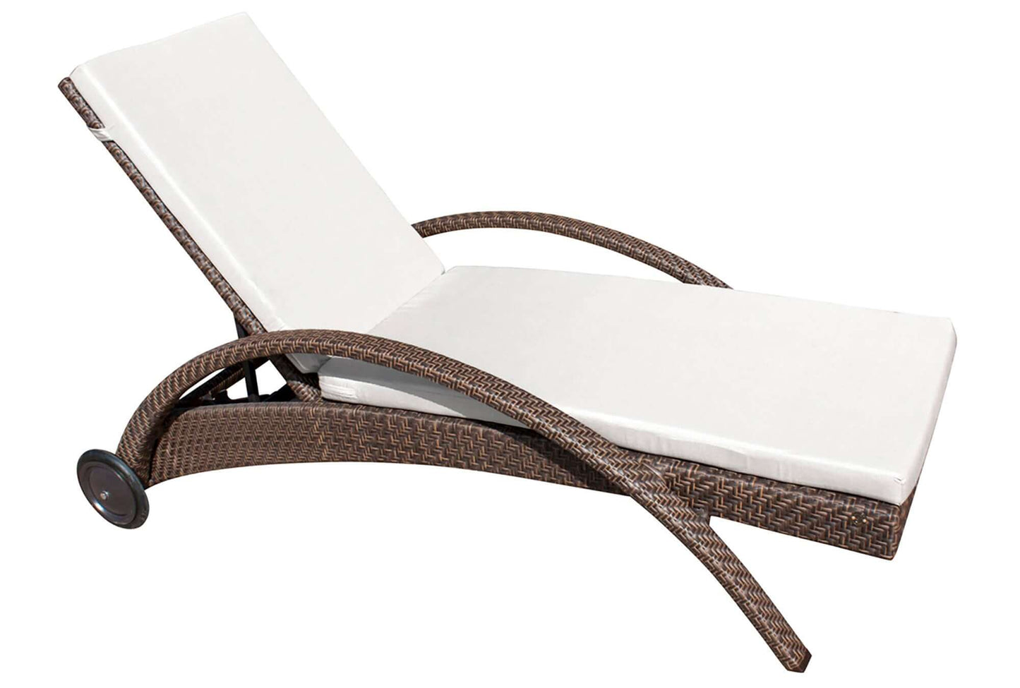 Chaise lounge chair made from aluminum frame woven with Rehau Java Brown fiber with cushion
