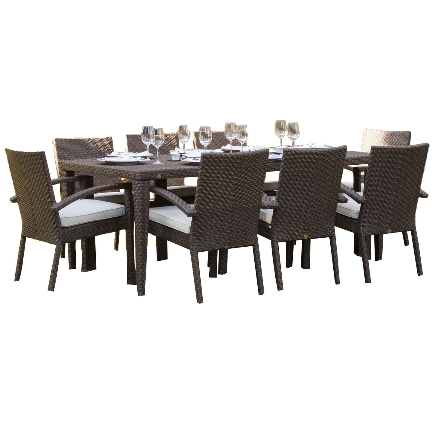 Contemporary 9-Piece Outdoor Wicker Dining Set with Glass