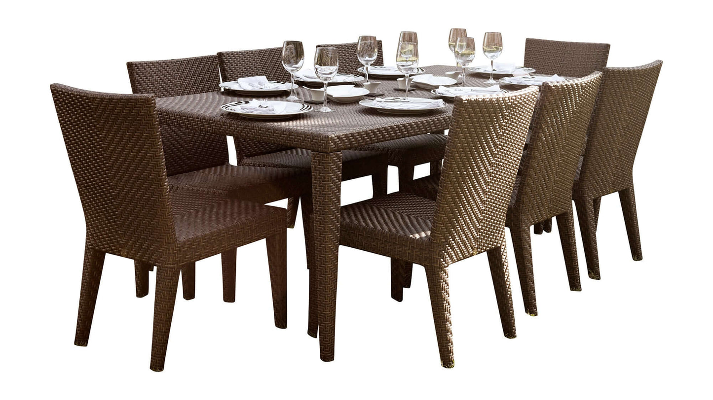 Contemporary 9-Piece Outdoor Wicker Dining Set with Glass