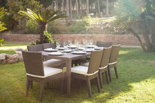 Contemporary 9-Piece Outdoor Wicker Dining Set with Glass