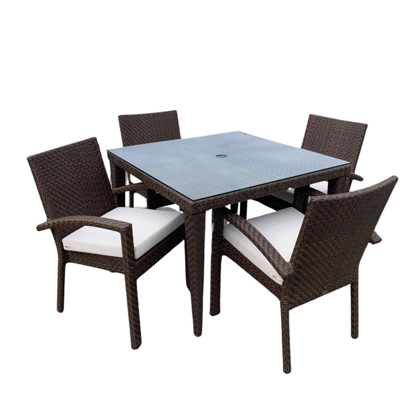 Contemporary 5-Piece Outdoor Wicker Dining Set with Glass