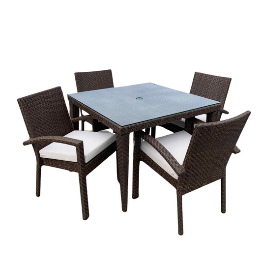 Contemporary 5-Piece Outdoor Wicker Dining Set with Glass