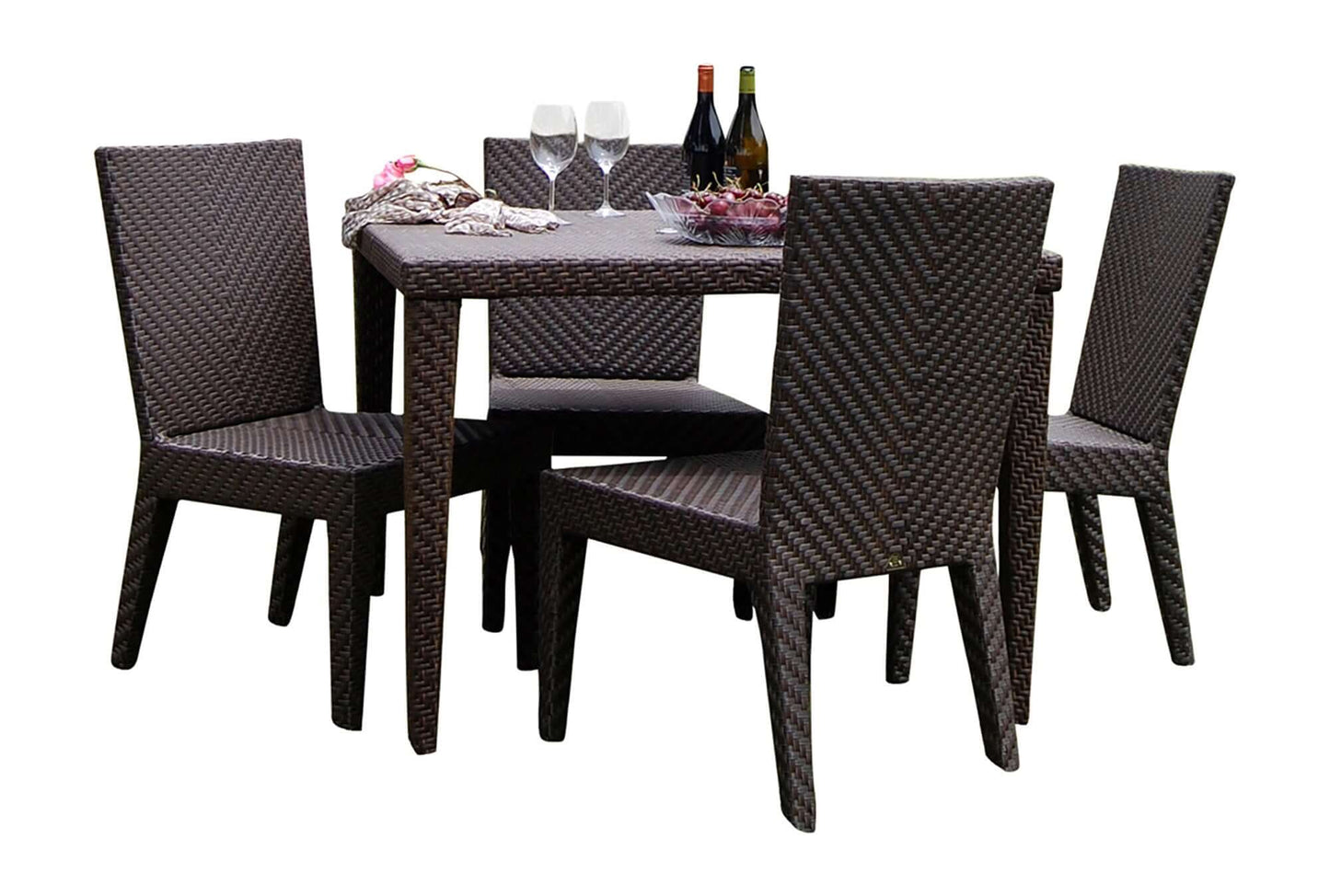 Contemporary 5-Piece Outdoor Wicker Dining Set with Glass