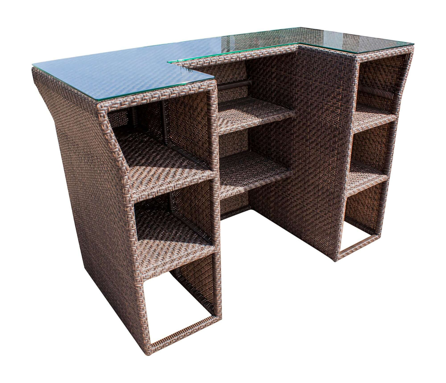 Contemporary outdoor bar with Plexiglas underneath wicker weave