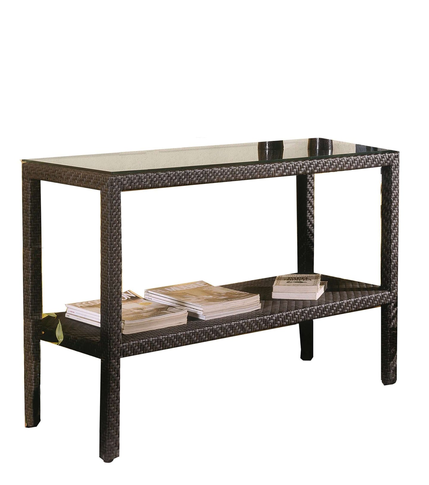 Contemporary Outdoor Console Table with multi shelf design and glass top included