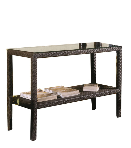 Contemporary Outdoor Console Table with multi shelf design and glass top included