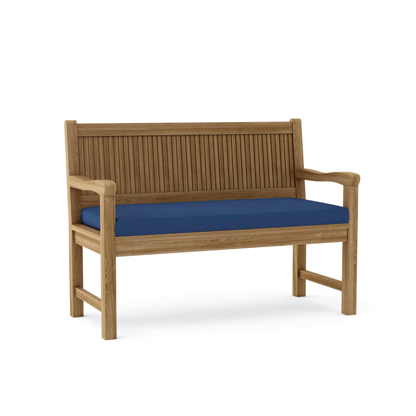 Teak 48" wooden bench with Sunbrella outdoor cushions