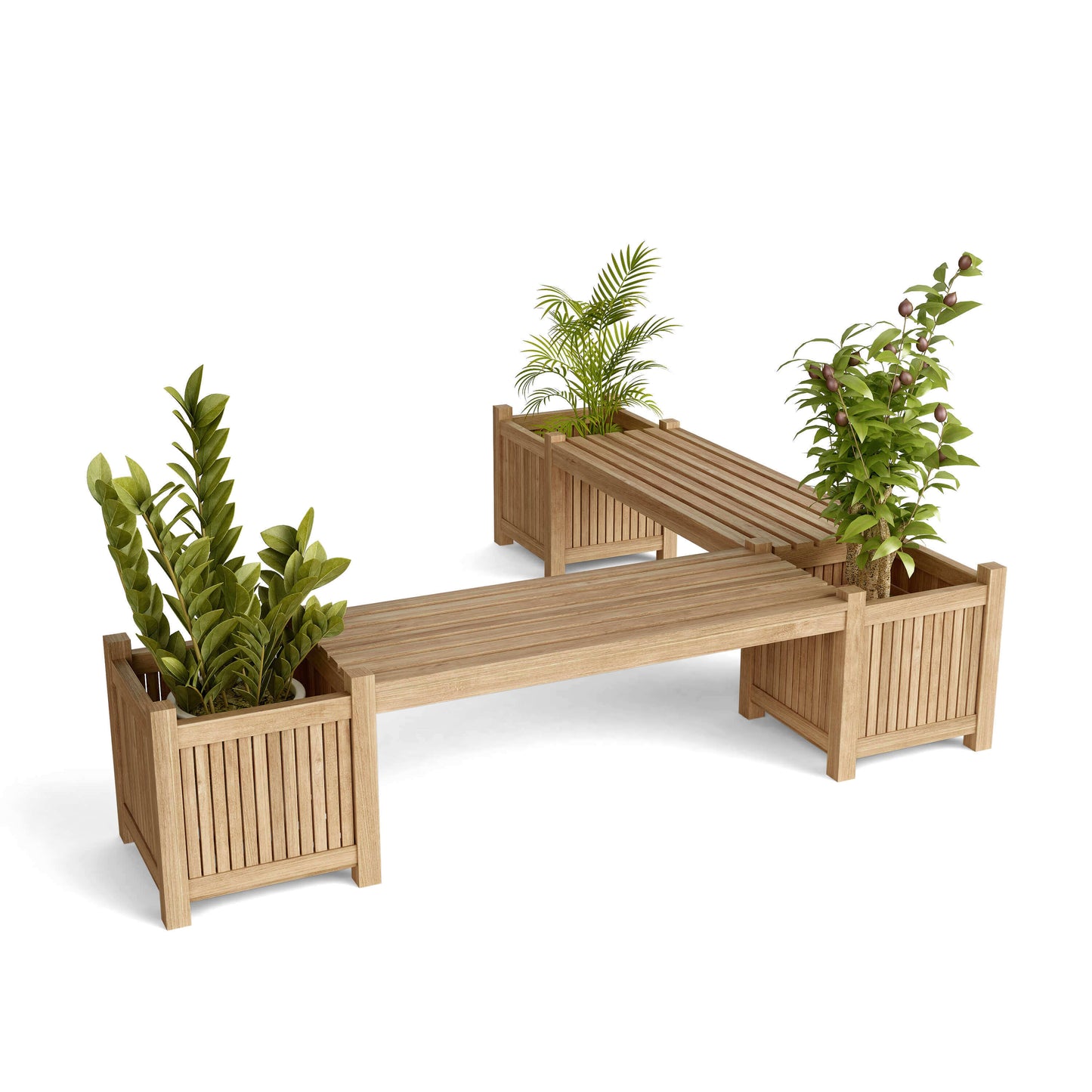 Anderson Teak Outdoor Planter Bench includes 2 benches and 3 planter boxes