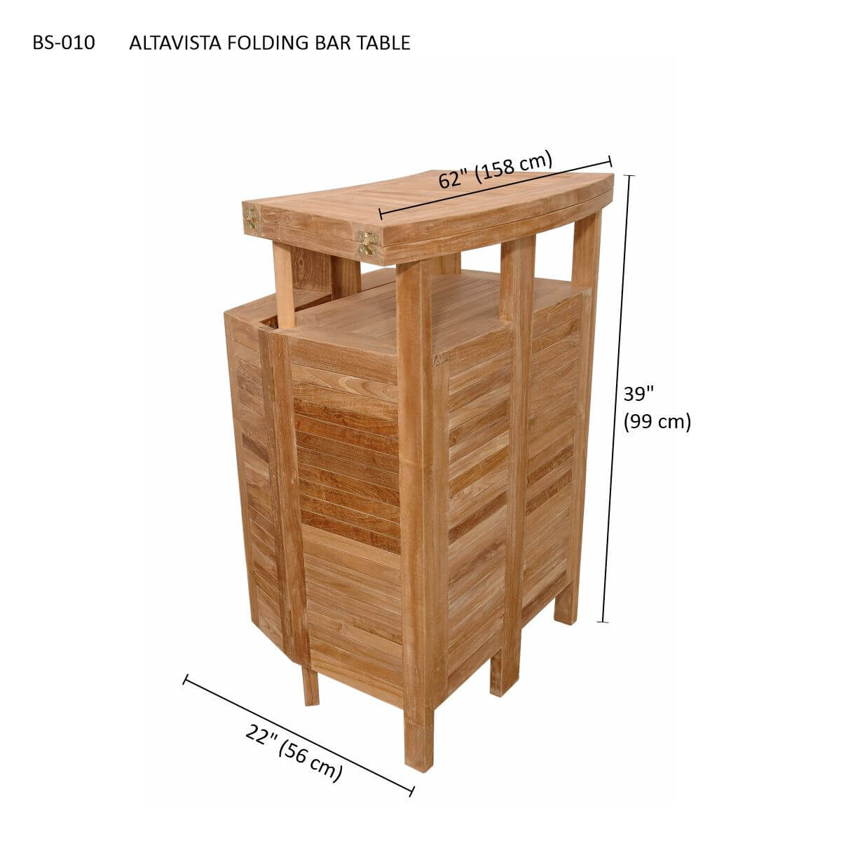 Anderson Teak outdoor folding bar table that has an expandable folding table top for ample storage space