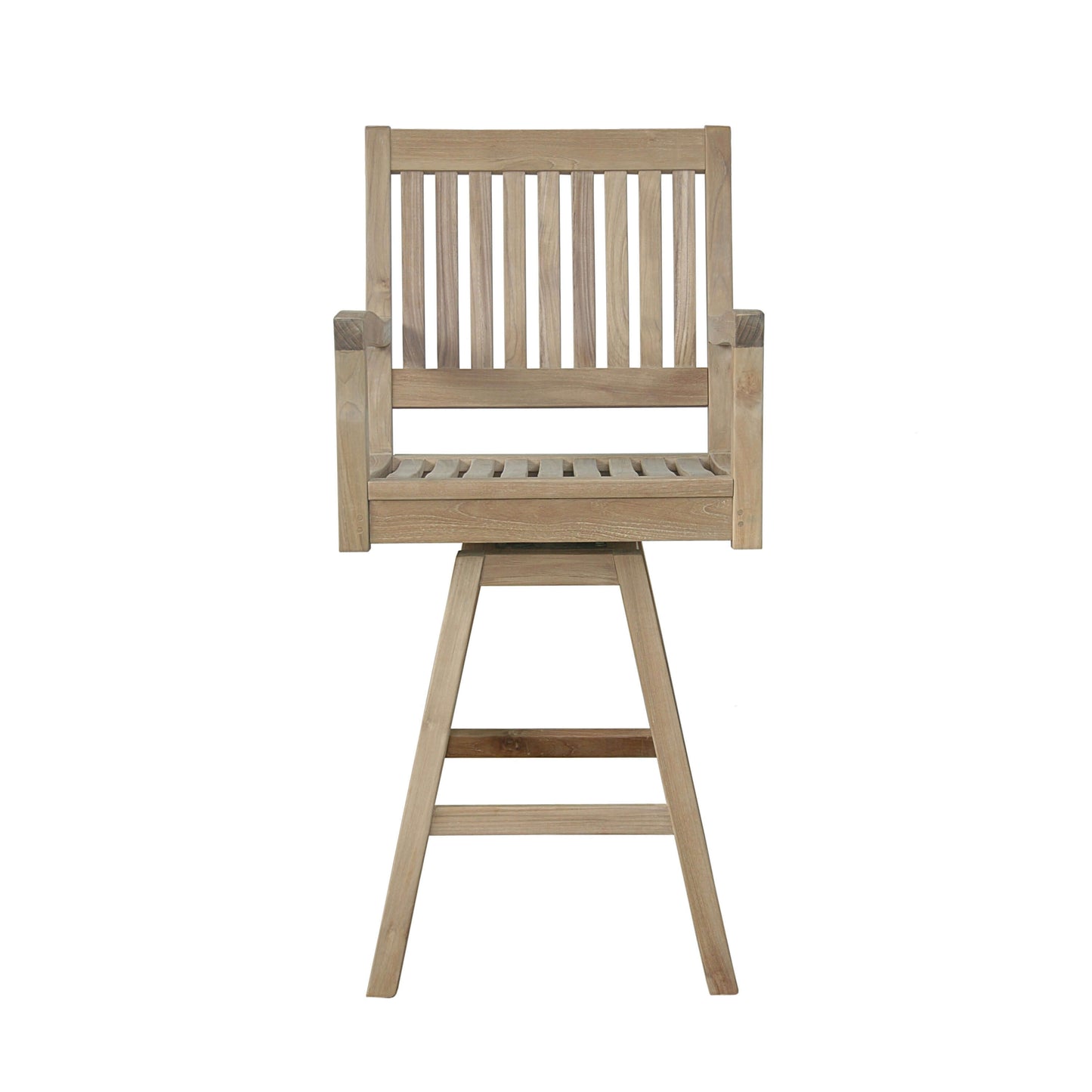 Anderson Teak Swivel Outdoor Bar Armchair for 360-degree swivel mechanism with padded seat and backrest