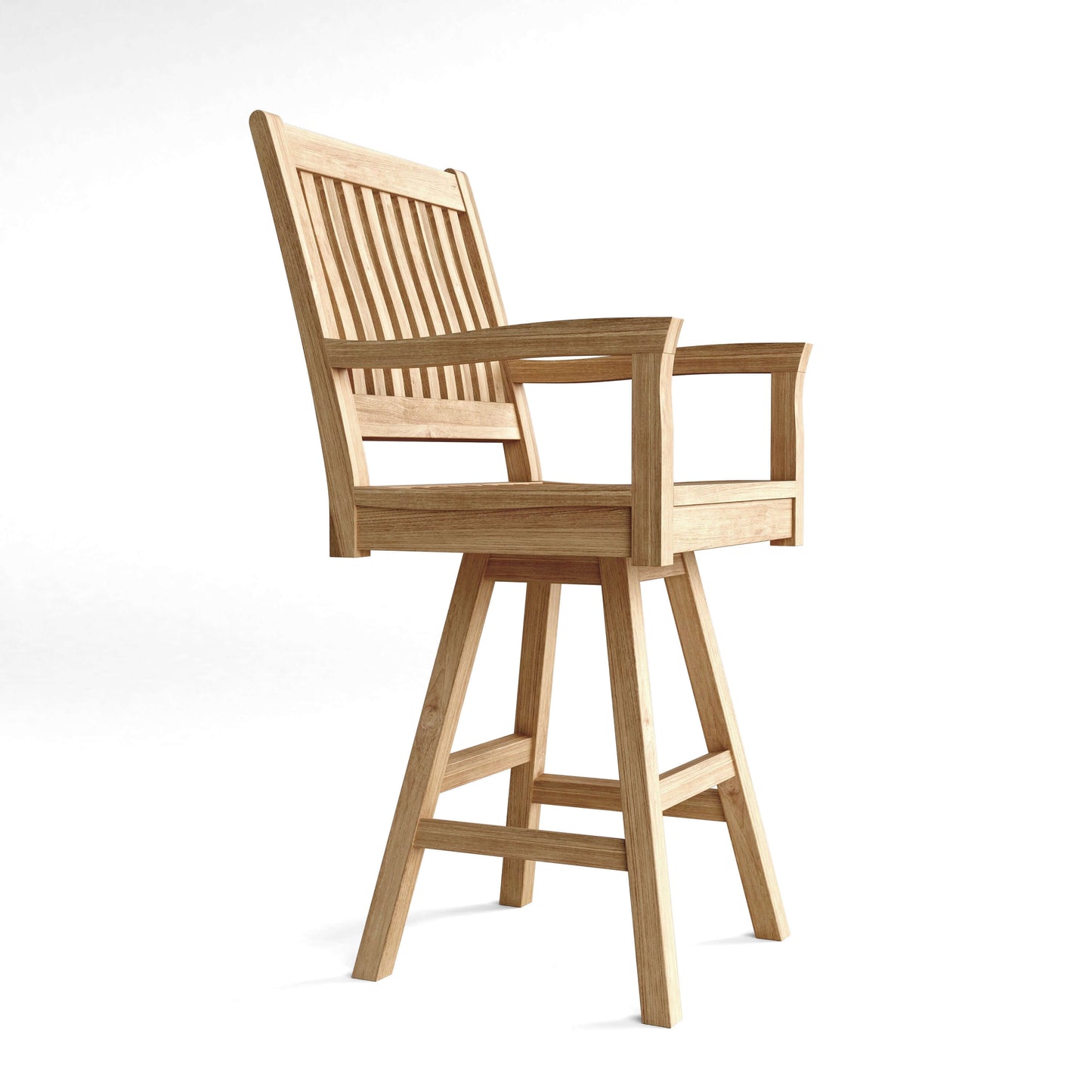 Anderson Teak Swivel Outdoor Bar Armchair for 360-degree swivel mechanism with padded seat and backrest