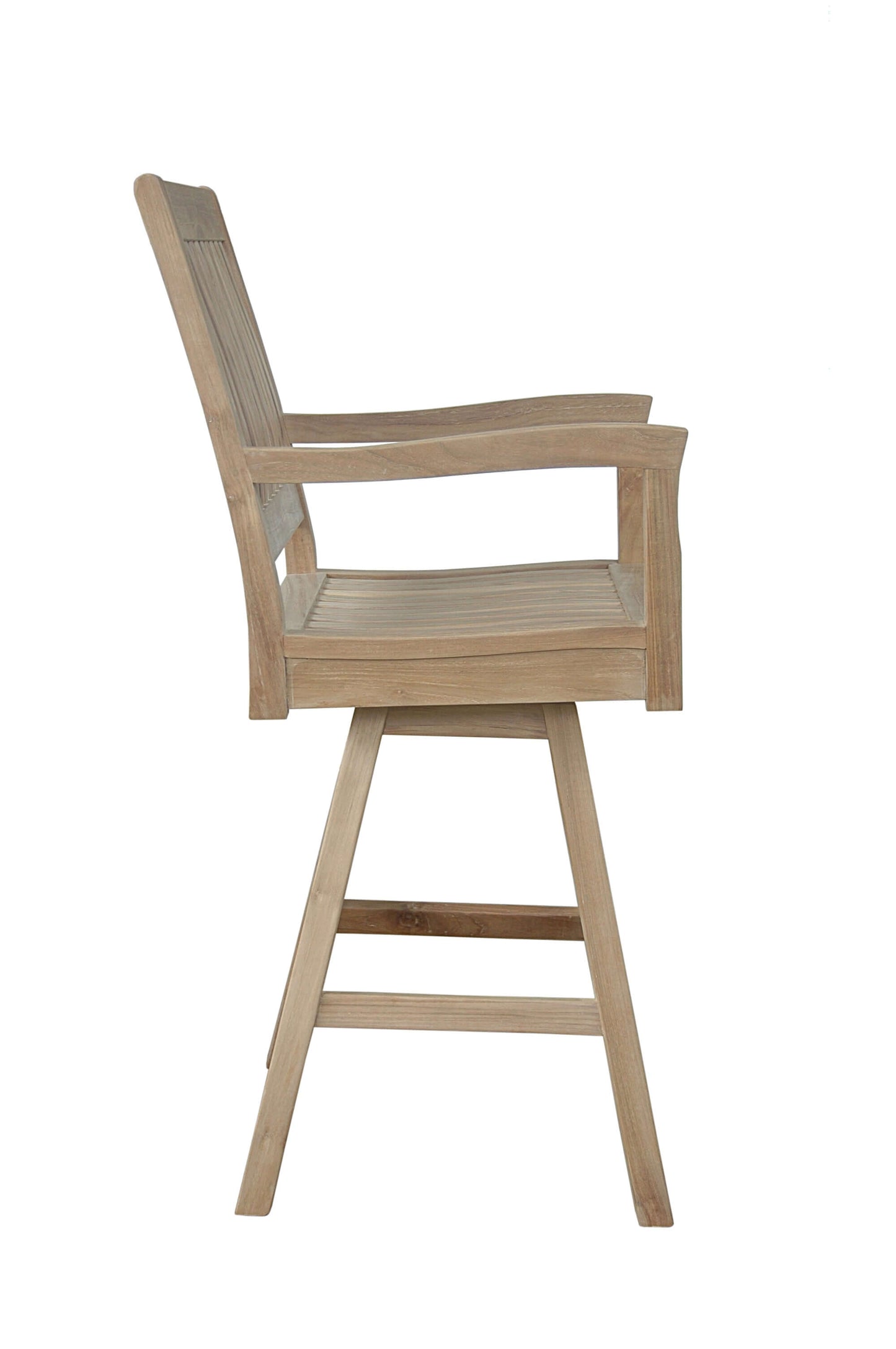 Anderson Teak Swivel Outdoor Bar Armchair for 360-degree swivel mechanism with padded seat and backrest