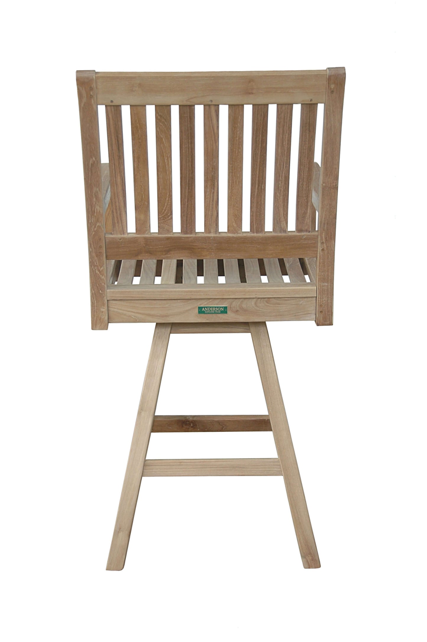 Anderson Teak Swivel Outdoor Bar Armchair for 360-degree swivel mechanism with padded seat and backrest