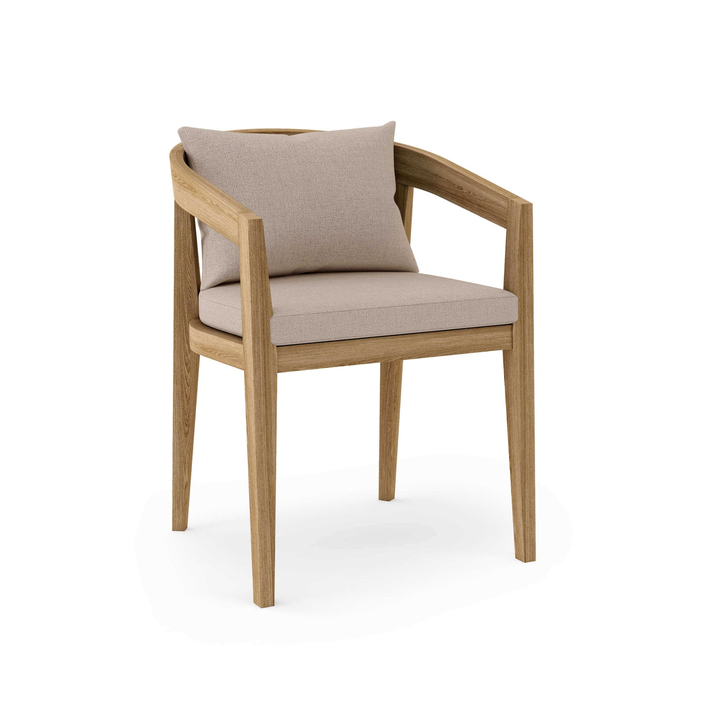 Teak outdoor dining chair with all-weather Sunbrella cushions