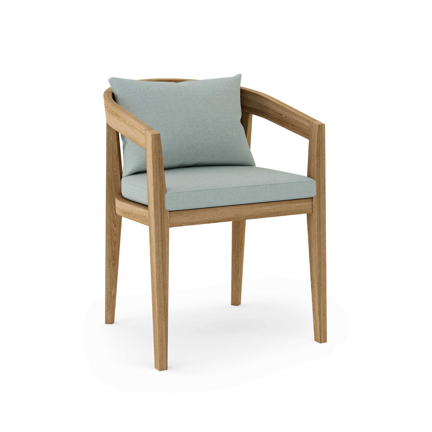 Teak outdoor dining chair with all-weather Sunbrella cushions