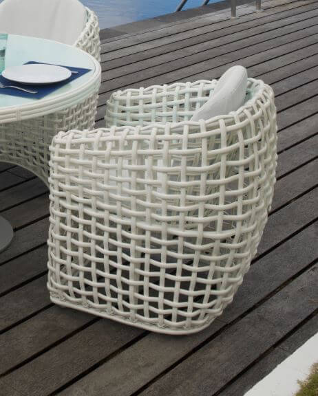 Dynasty Outdoor Dining Armchair with Sunbrella Cushion (White Mushroom)