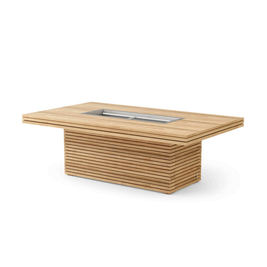 Anderson Teak Louvre Rectangular Propane Gas Fireplace Coffee Table crafted from premium teak wood