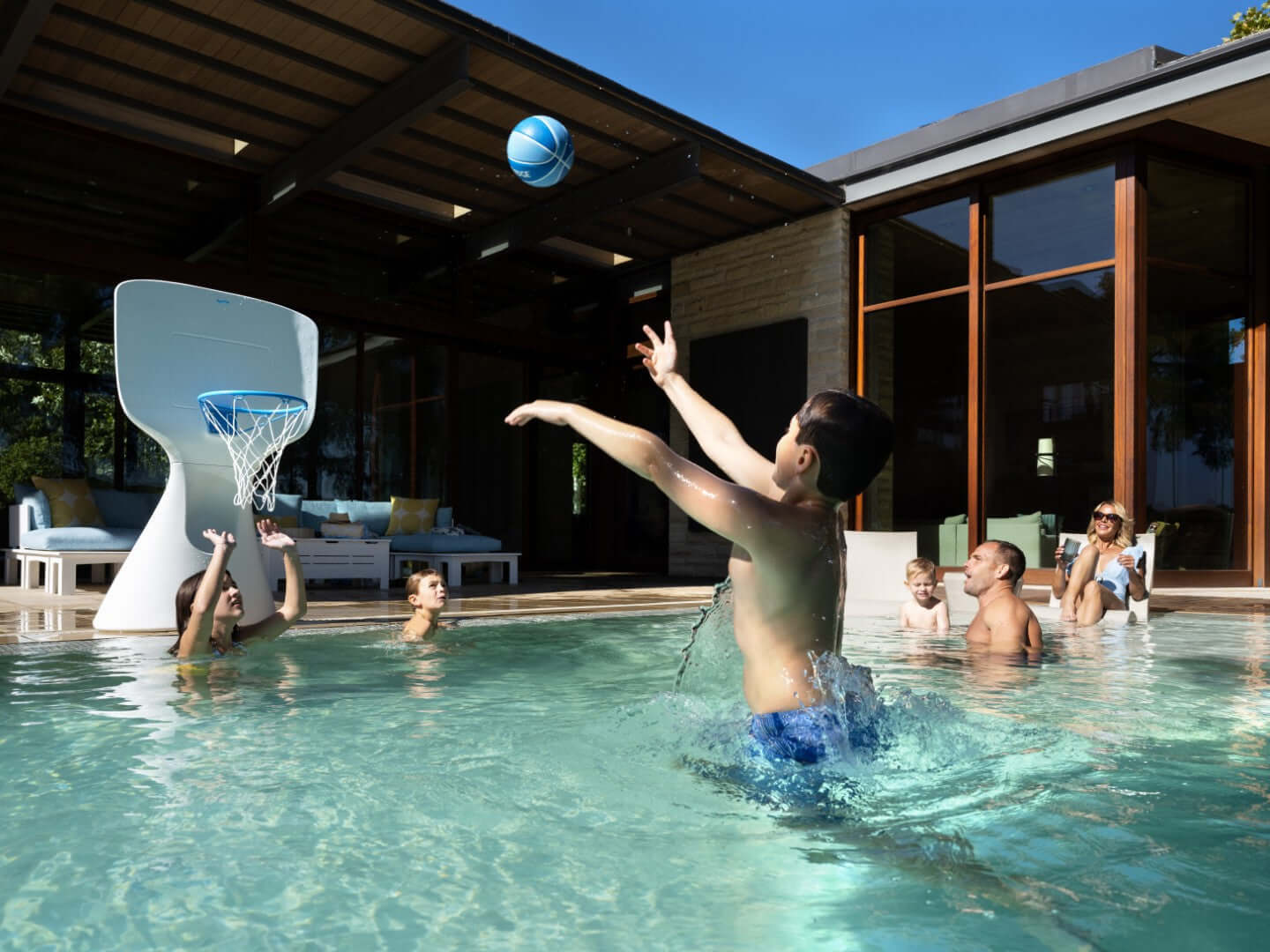 Ledge Lounger Hoopstr, the ultimate poolside basketball hoop designed for fun, style, and durability.